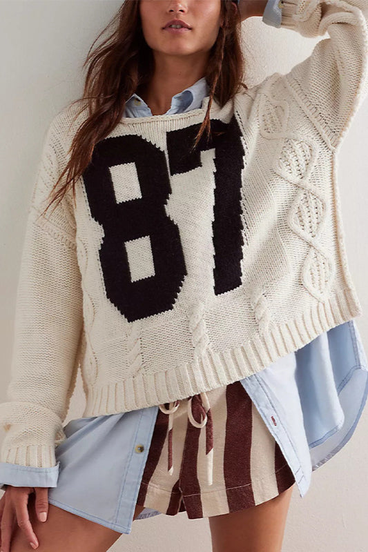 Colorblock Digital Print Oversized Knit Sweater
