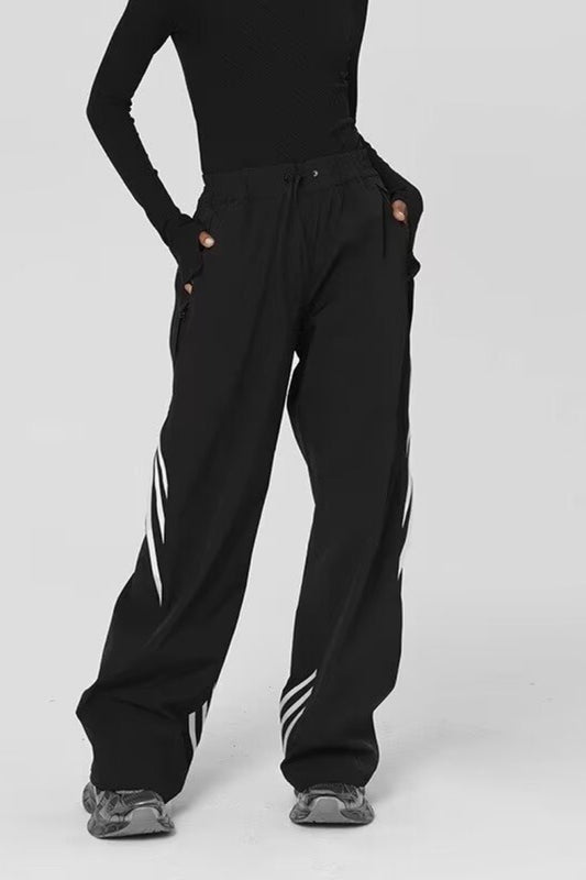 Striped Drapey Straight Wide Leg Athletic Pants