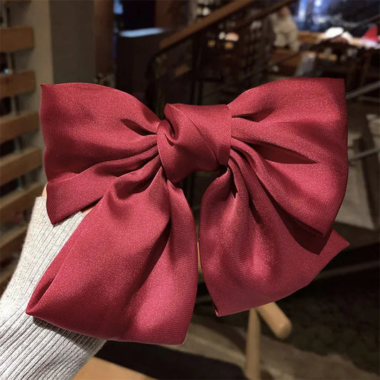 Big Red Bow Hair Accessory - Spring Korean Satin Rubber Christmas Wine Red / Size Fits All