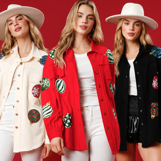 Christmas Sequin Lapel Cardigan Coat Coats-241208