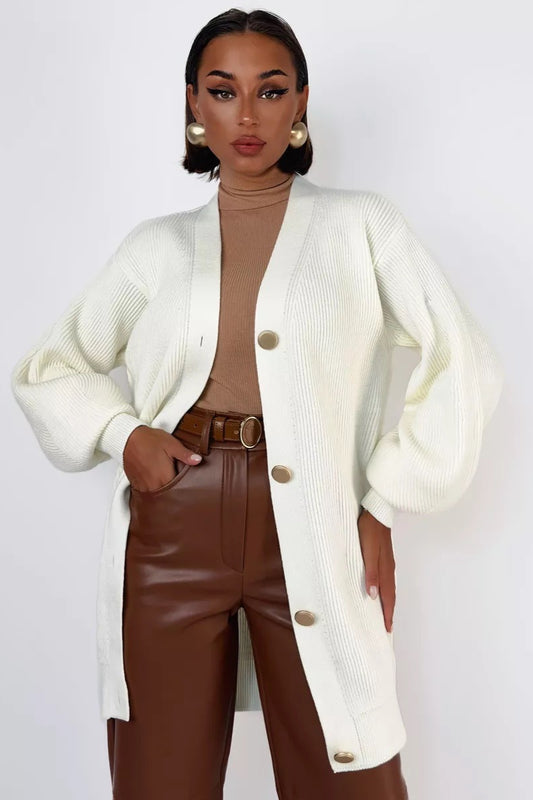 V-Neck Loose Fit Long Knit Cardigan