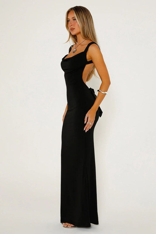 Bow Back Spaghetti Strap Formal Dress S / Black
