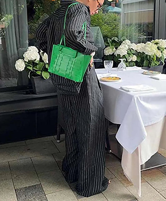 Black Print Straight Trousers Office Two Piece Set