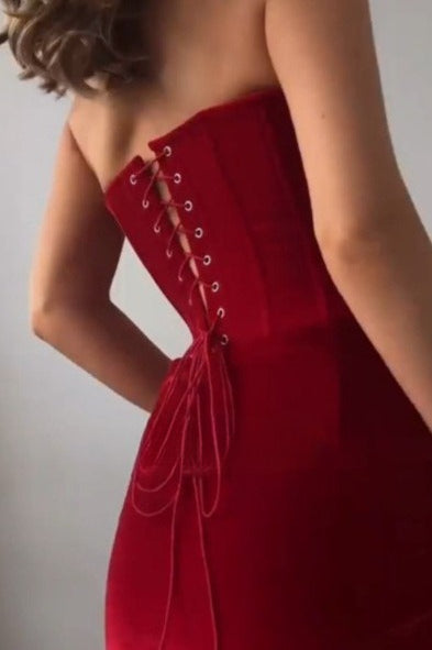 Elegant Bandeau Tie Back Slim Party Velvet Dress