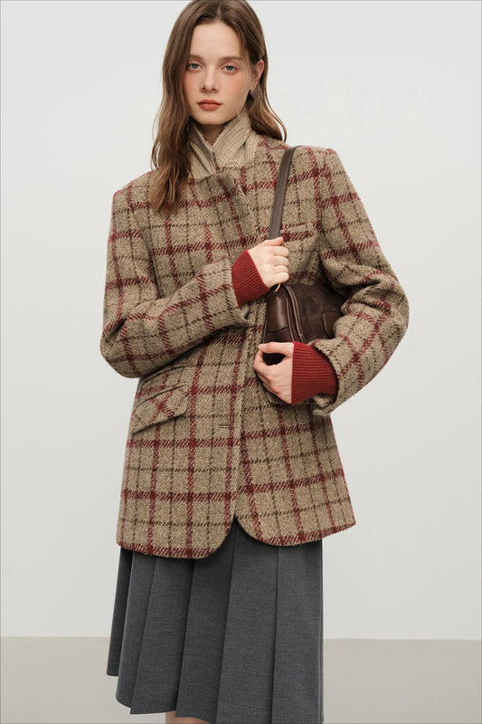 Retro Plaid Short Blazer Outerwear