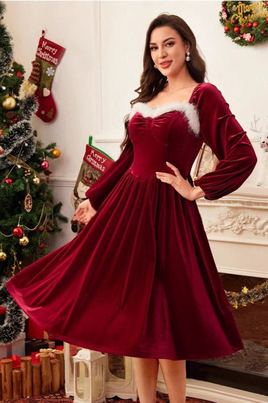 Vintage Elegant Party Long Sleeve Maxi Velvet Dress