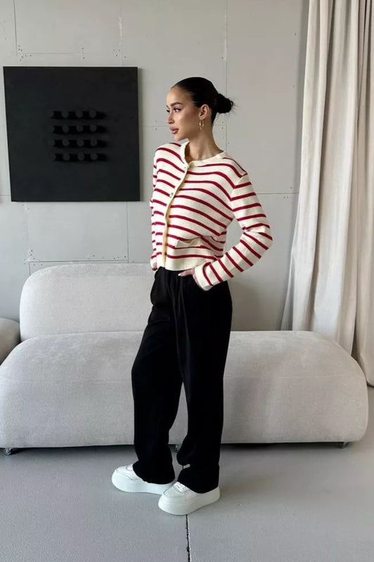 Short Striped Knit Cardigan