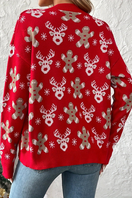 Reindeer Print Plush Knit Cardigan