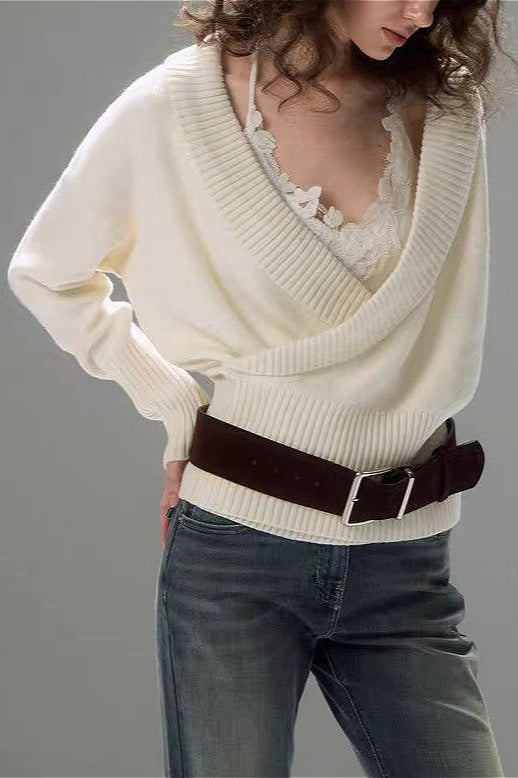 Minimalist Wrap Front Knit Blouse