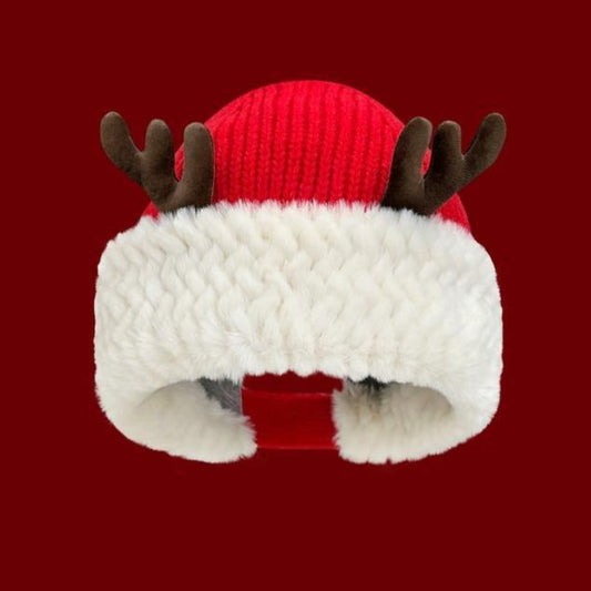 Reindeer Plush Knit Earflap Hat