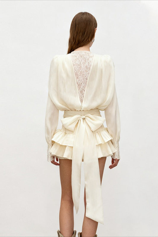 Lace Ruffled Long Sleeve Chic Sexy Mini Dress