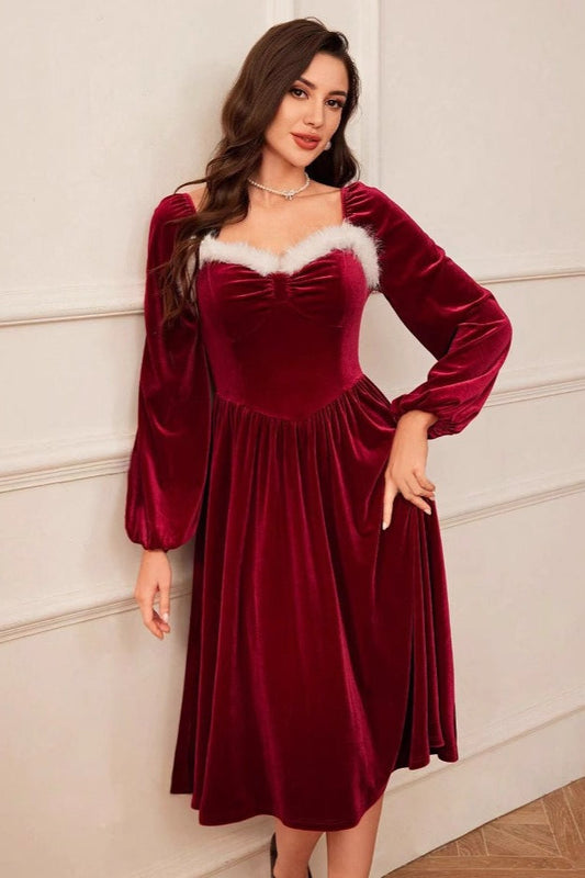 Vintage Elegant Party Long Sleeve Maxi Velvet Dress