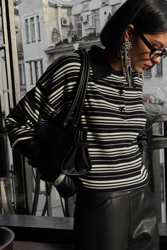 Colorblock Striped Polo Knit Sweater