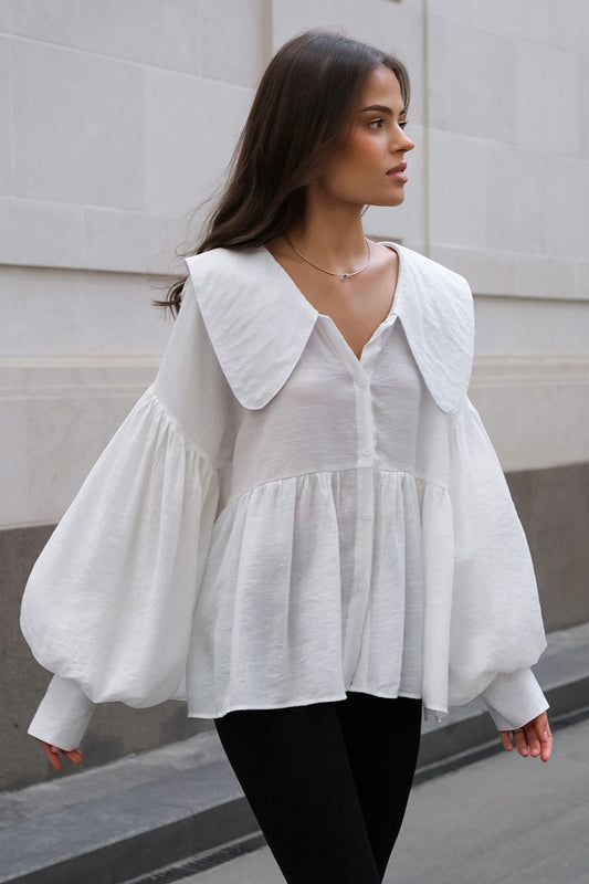 Vintage Baby Collar Pleated Puff Sleeve Blouse