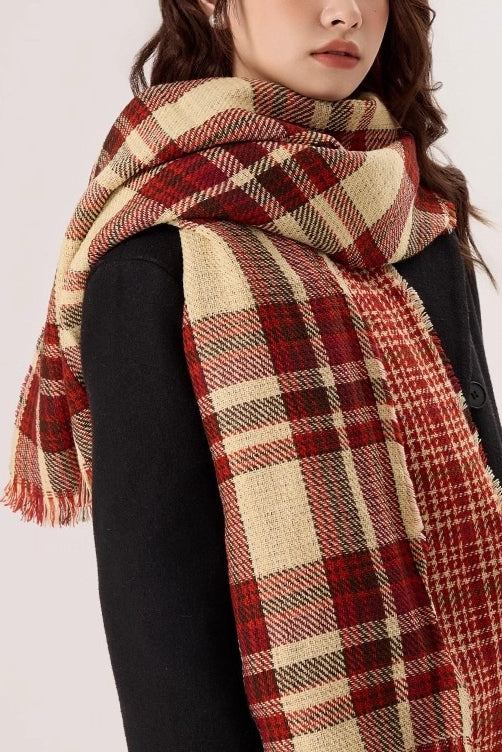 Angora Red Festive Plaid Knitted Scarf