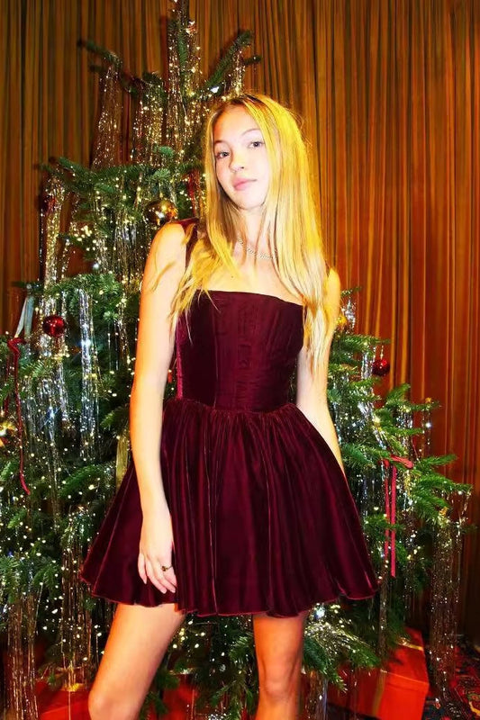 One Shoulder Waist Cinching Sling Party Velvet Dress