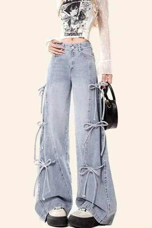 Vintage Bow Bandage Wide Leg Jeans
