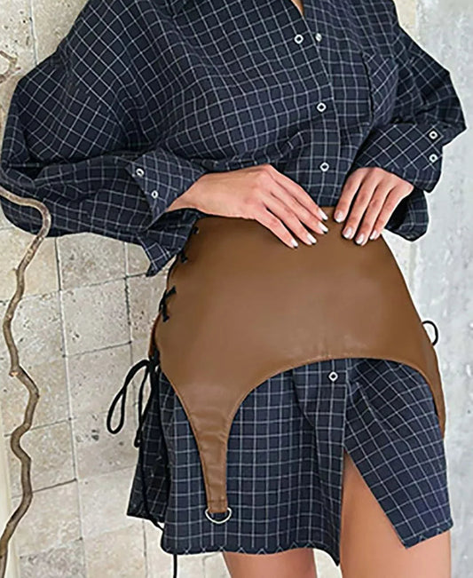 Royal Blue Lace-up Bandage Office Two Piece Set