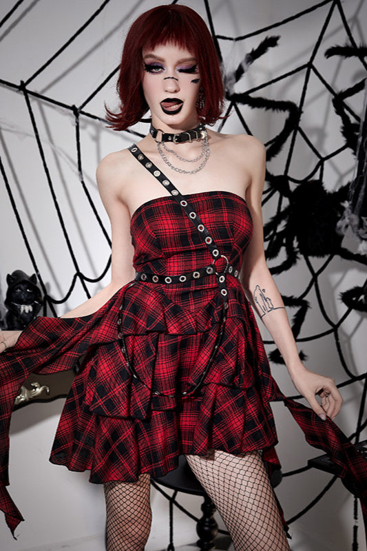 Asym Plaid Gothic Dress