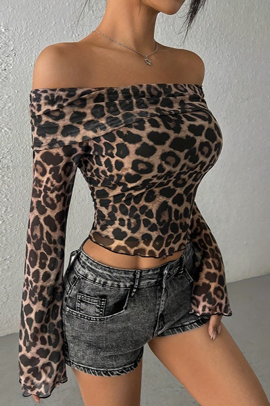 Off Shoulder Leopard Print Crop Top