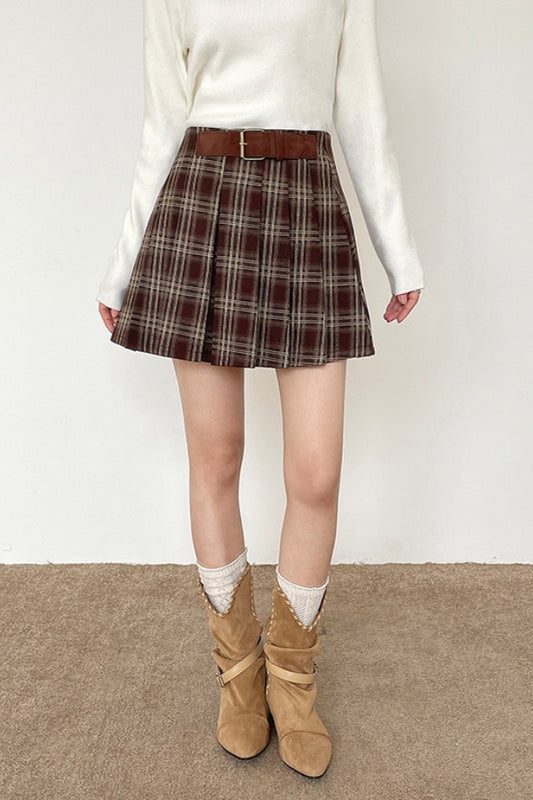 Vintage Plaid Pleated Skirt