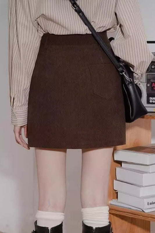 Corduroy High Waist A-Line Skirt
