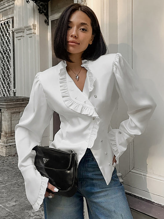 Ruffled Victorian Style Fitted Blouse