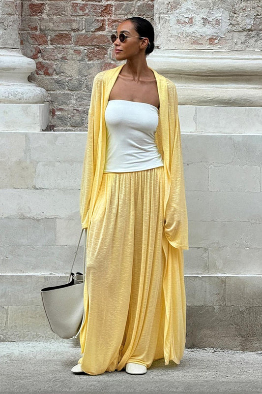 Casual Long Cardigan with Lantern Pants Two Piece Pants Set