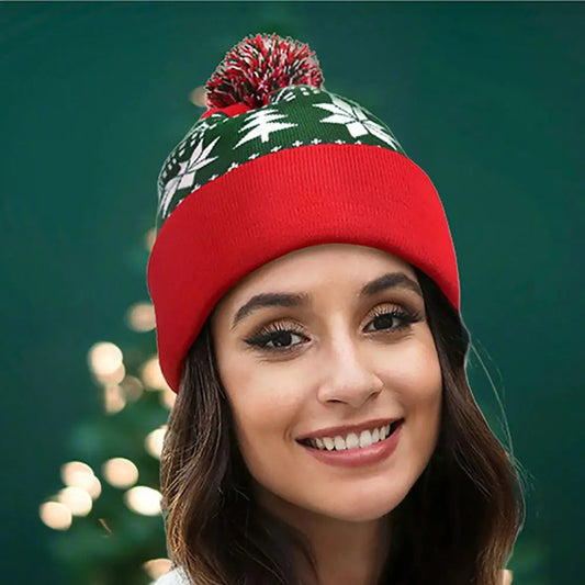 Winter Warm Fur Ball Knitted Christmas Hat Hat-L