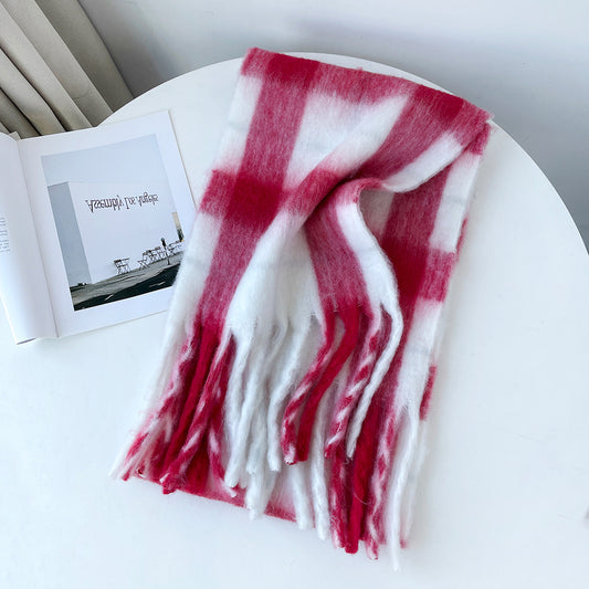 Plaid Mohair Blend Scarf