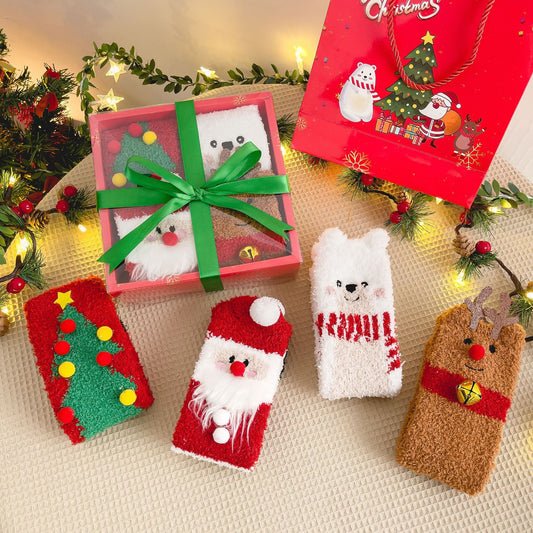 Plush Coral Fleece Deer Cartoon Warm Floor Socks