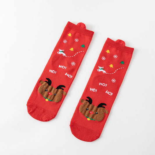 Cute Cartoon 3D Ear Red Mid Calf Socks