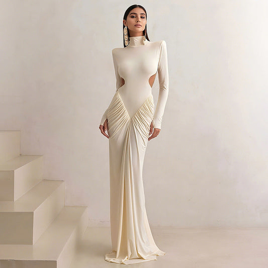 Sexy High Neck Backless Maxi Dress S / White