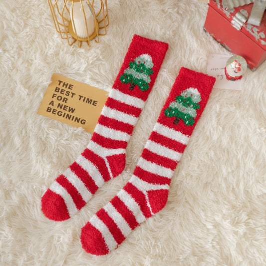 Thick Coral Fleece Reindeer Snowman High Top Socks