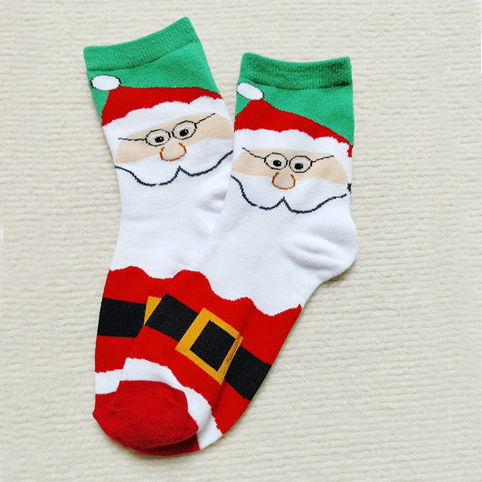 Elk Santa Cartoon Snowman Tree Decor Crew Socks