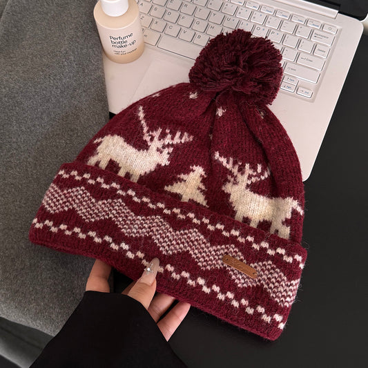 Vintage Reindeer Jacquard Beanie Hat