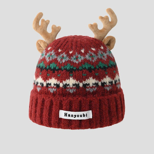 Reindeer Jacquard Earflap Slouchy Hat