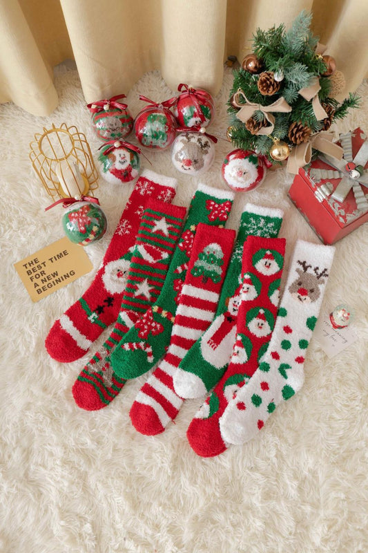 Coral Fleece Non Slip Thick Reindeer Snowman Knee High Socks