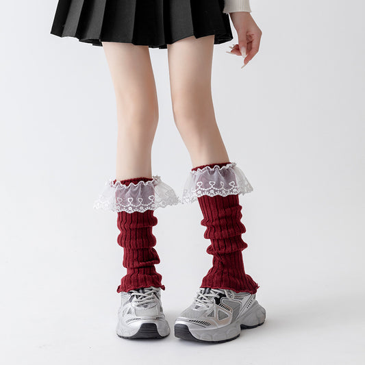 Cotton Ruffled Red Leg Warmers