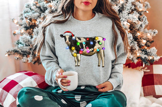 Voguish Christmas Cow Lights Leisure Sports Model Farm Hoodie Gray / S Hoodies-L