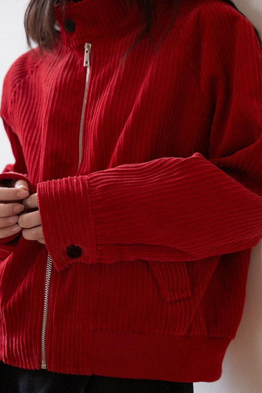 Vintage Corduroy Stand Collar Short Slim Outerwear