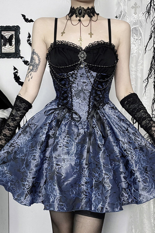 Halloween Two-Tone Jacquard Gothic Dress
