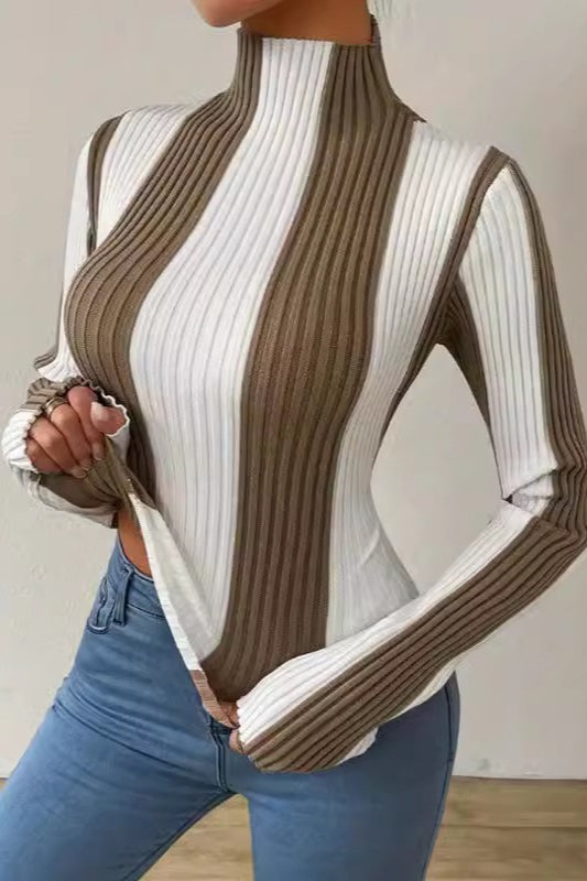 Classic Black White Vertical Stripe Knit Top