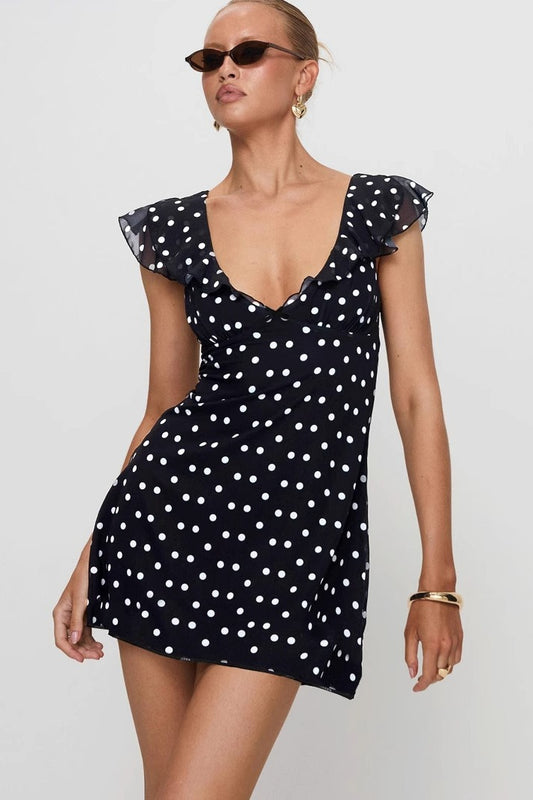 Polka Dot Mesh A-Line Mini Dress