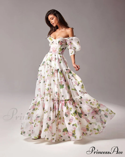Apple Blossom Feminine Charming Voluminous Sheer Sleeves Dress