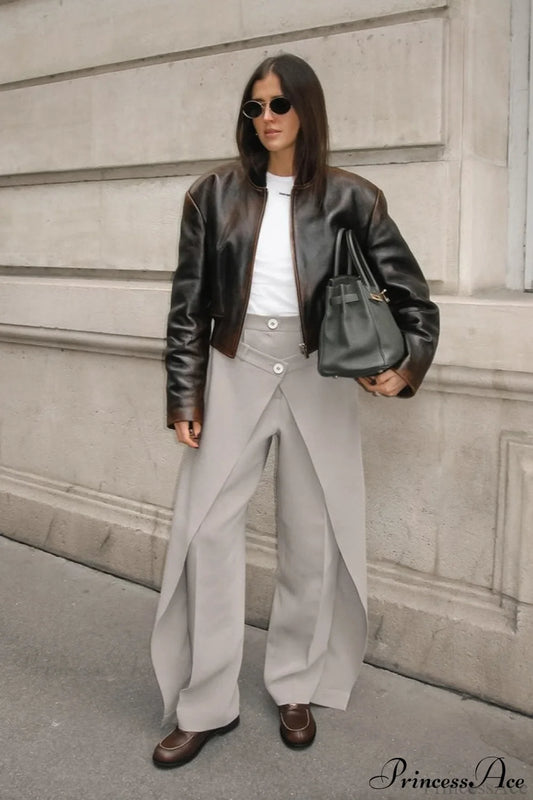 Asymmetrical High Waist Wide Leg Tailored Pants