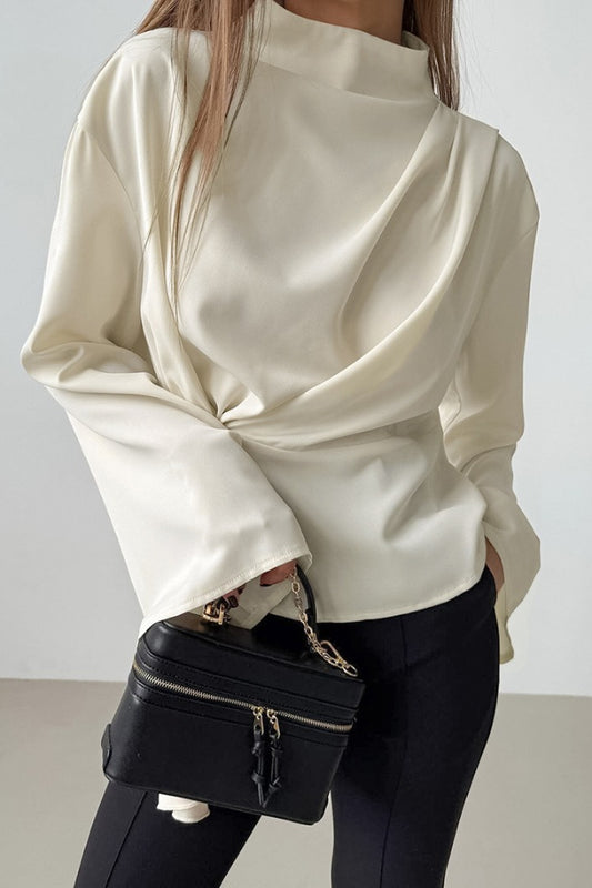 Chiffon Bell Sleeve Apricot Stand Collar Blouse