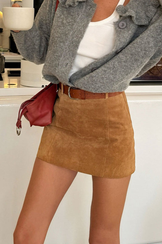 Brown Suede Bodycon Skirt