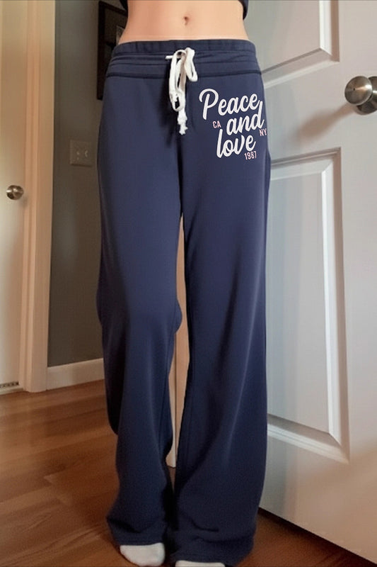 Chic Contrast Letter Print Elastic Loose Straight Pants