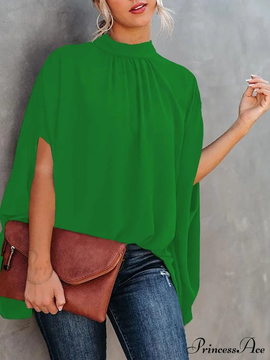 Blouse Loose Top Femme Arm Casual Design Women Warm-Season Fashion Brief Elegant Green / S